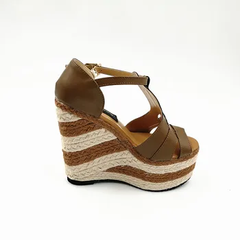 Femeile pene 13.5 cm tocuri inalte, sandale de Paie toc pantofi Casual, pantofi platforma sandale sy-1119