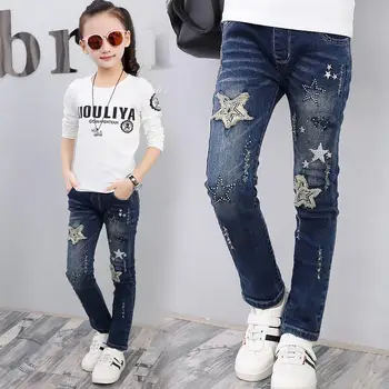 Fete blugi de brand 2018 noi mozaic fete pantaloni copilul pantaloni clasice pentru 3 13years copii haine copii creion jambiere