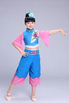Fete Broderie Dans Purta Populară Chineză Costume De Dans Copii Fan Yangko Dans Clasic Performanță Etapă De Îmbrăcăminte