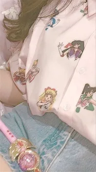Fete femeie de culoare Roz Sailor Moon bluză cu mânecă scurtă Harajuku tricou top