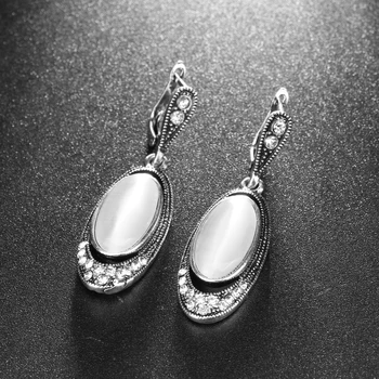 Fierbinte 4buc/Seturi de Nunta Vintage Set de Bijuterii Pentru Femei Antice de Argint de Culoare Alb Opal Inel Colier Bratara Si Cercei Mai bun Cadou
