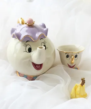 Fierbinte de vânzare Noile Desene animate frumoasa si ia Set de Ceai Ceainic Ceasca Doamna Potts Chip Cană Fierbător Cafea cu Lapte Creative Xmas Cadou de ziua de nastere