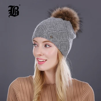[FLB] Iarna Căciuli de blană cap pălăria pentru femei cașmir, lână de bumbac pălărie Mare Real blană de Raton pom poms Nurca blană pălărie de iarnă