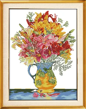 Floare de colorat vaza flori decor pictura numărat print pe pânză DMC 11CT 14CT kituri de goblen, broderie manual Seturi