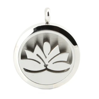 Floare de Lotus 30mm Uleiuri de Aromoterapie din Oțel Inoxidabil, Difuzor de Parfum Medalion Colier Cu acces Gratuit lanț și Tampoane