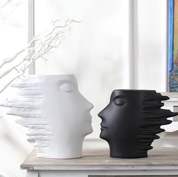 Flori vaza pentru flori decor accesorii vase de ceramică alb și negru forma capului rezumat cap de om ornamente