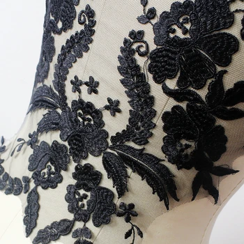 Foarte mare de dantelă tesatura negru pe alb de Bumbac brodate aplicatiile High-end rochie de mireasa accesorii Handmade