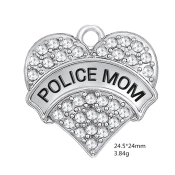 Forma mea de Aliaj de Zinc Placat cu Rodiu Mare Poliției mama nevasta polițistului de Cristal Pandantiv Inima Concomitent Farmec 10BUC