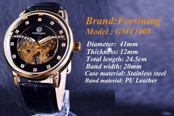 Forsining 2017 Diamant Display Transparent Caz De Moda Casual De Aur Ceas Skeleton Mecanic Top Brand De Lux Bărbați Încheietura Ceas