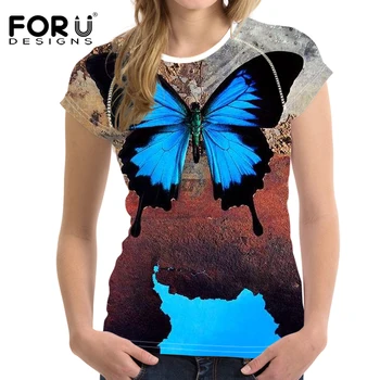 FORUDESIGNS 2018 Vara Femei T Shirt Fluture de Imprimare Maneci Scurte Topuri Tricou Femei Lady Brand de Haine Feminine T-Shirt