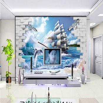 Fotografie tapet navigatie 3D delfin vedere la mare perete de fundal decorative pictura murală tapet personalizat, hol, tapet