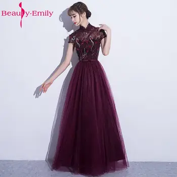 Frumusețea Emily Elegant Violet Sexy De Flori O-Linie Mult Timp În Plus Dimensiune Rochii De Seara 2017 Maneci Scurte Formale De Petrecere, Rochii De Bal