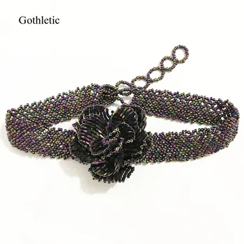 Gothletic Brand Manual Șirag de mărgele de Semințe Cravată Rose Floare Colier Guler pentru Femei Moda Bijuterii
