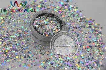 H1214-117 Solvent Rezistent Holografic Culori de Argint formă Hexagonală Sclipici pentru Unghii Acrilice și DIY consumabile