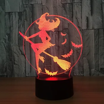 Halloween Liliac Vrăjitoare Acril 7 Culoare Schimbare LED 3D Veioza Dormitor Lampa de Camera de zi Lumini Decor Touch 3D LED Lampă