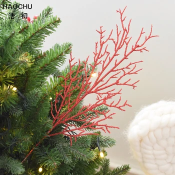 HAOCHU 5pcs Coral Roșu Ramuri de Plante Flori Artificiale Bradul de Crăciun Picătură Ornament Acasă Sala de Nunta Petrecere