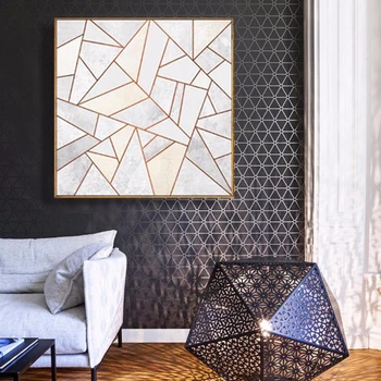 HAOCHU Nordic Abstract Formă Geometrică cu Golden Line Panza Pictura Modular Imagini Living Decorul Camerei Pătrat Postere
