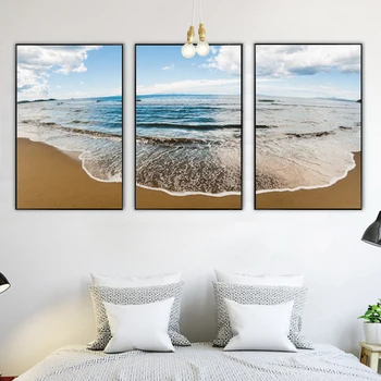 HAOCHU Nordic Azure Ocean Plaja Liniștită Peisaj Panza Pictura Poster de Perete Pentru Living Home Decor Modular Poze