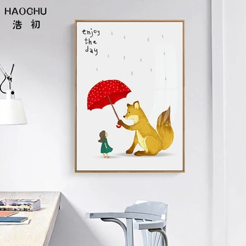 HAOCHU Nordic Decor Minunat Fox Fata de Arta Canvas Poster Print Tablou Modern pentru Copii, Cameră de Perete Tablou Fara Rama