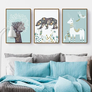 HAOCHU Nordic Minimalism Artă Urs Polar Drăguț Animal Print pentru Camera Copii Acasă Decorare Perete Nici un Cadru Modern de Ulei Poster