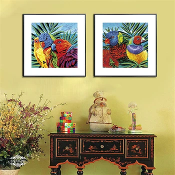 HAOCHU Peisaj Tropical Păsări Colorate Animal Print Frunze Verzi Imagini de Artă Panza Pictura pentru Casa Dormitor de Decorare Perete
