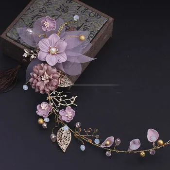 High end sârmă de cupru handmade flori roz frunze de aur de mireasa frizură moale mireasa tiara de noiva nunta accesorii de par