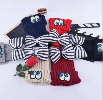 Iarna Casual Căciuli Cu Dungi Arcuri Tricotate Toucas Capota Desene Animate Ochii Pălării Pentru Copii Băieți Fete De Schi Capac Cald Chelioși Gorros