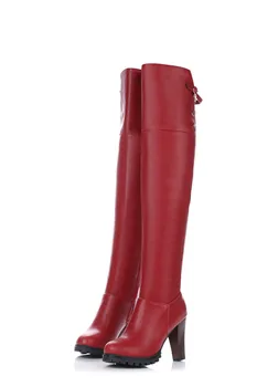 Intenția Inițială De Proiectare Femeile De Peste-Genunchi Cizme Rotund Toe Pantofi Cu Toc Cizme De Iarna Elegante De Maro Roșu Pantofi Femei Plus Dimensiune 3-13