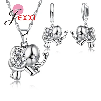 Jemmin Dulci Cadouri pentru Femei Fata Africane AAA Cristal Seturi de Bijuterii Argint 925 Colier Elefant Cercei Brincos Bijoux