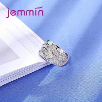 Jemmin Femei Largă de Nunta pe Deget Inelul de Brand 925 De Bijuterii de Argint Micro Încrustații Albe Pline CZ Cristal Alb Opal Inel 925 Timbru