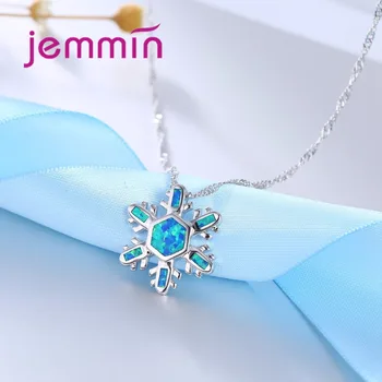 Jemmin Noul Superb Foc Albastru Opal Forma de Fulg de nea Floare Destul de 925 de Argint Colier Pandantiv pentru Femei Cadouri Nunta Mireasa