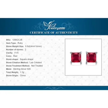 Jewelrypalace Pătrat 0.8 ct Creat Rosu Rubin Argint 925 Cercei Stud Clasic Fabulos Fierbinte de Vânzare de Bijuterii Cadou Prieten