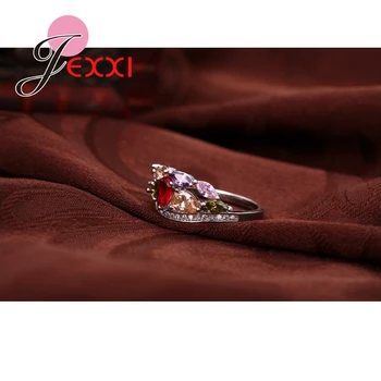 JEXXI Calitate de Top 4 Culori Elegante Stras de Cristal Inele Pentru Femei de Argint 925 de Logodna Inel de Nunta