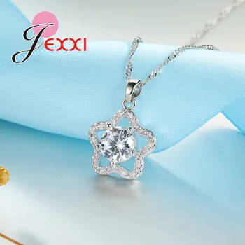 JEXXI Cinci Stele de Design de Moda de Calitate Superioară Cubic Zircon Cristal Stras Colier Și Cercei Argint 925 Set pentru Femei