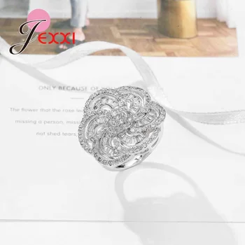 JEXXI Destul de Drăguț Argint 925 CZ Inel Zirconiu Cubi de Bijuterii de Mireasa Strălucitoare Gol Flori Anillos Dimensiuni de 6-10 en-Gros