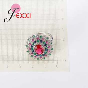 JEXXI Mister Colorate Clar Cubic Zirconia Floare Inele Argint 925 Bijuterii pentru Femei Mireasa Nunta