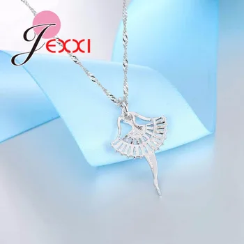 JEXXI Moda Dans Frumos Fata de Balet Fairy Angel Lanț Colier Pandantiv Argint 925 Colier de Bijuterii pentru Femei