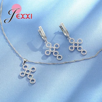JEXXI New Sosire Argint 925 Spumante Cruce în Formă de Seturi de Bijuterii Cercei/Colier Femei Mireasa Nunta Bijuterii Fine