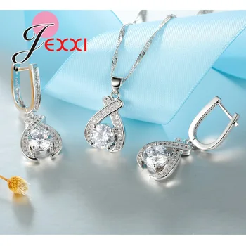 JEXXI Spumante în Formă de Inimă Seturi de Bijuterii Pentru Femei 925 Sterling Silver-Bijuterii Cercei/Inel/Colier/Pandantiv Set