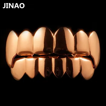 JINAO Vânzare Întreg 12 Seturi Culoare de Aur Placat cu HipHop Dinți Gratare Capacele de Sus și de Jos Gratar Set pentru Craciun Vampir Dinți de Aur Grillz