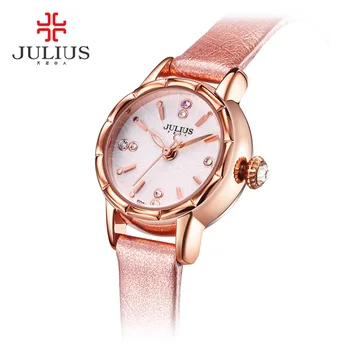 JULIUS Ceas 2017 Nou Designer de Ceas de mână Moda Curea din Piele Cuarț Ceas Femei Ceasuri de Brand de Top de Argint, Rose de Aur JA-908