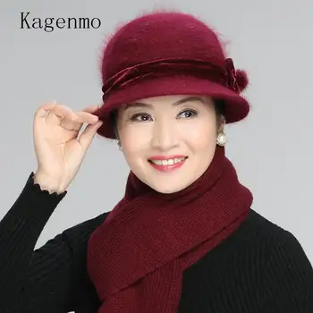Kagenmo Capac Eșarfă Twinsets Mamei Cadou de Anul Nou de Tricotat Gros, Blana de Iepure Cald Seturi de Moda in aer liber incalzi Femei Pălărie Eșarfă