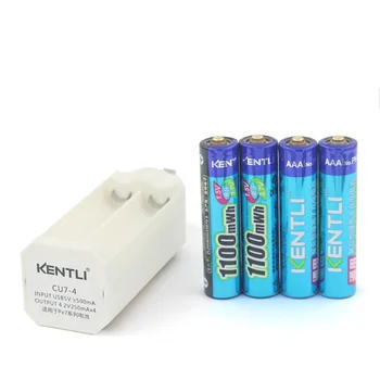 KENTLI 4 buc de 1,5 v 1100mWh AAA reîncărcabile litiu baterii li-polimer +4slots AAA încărcător USB