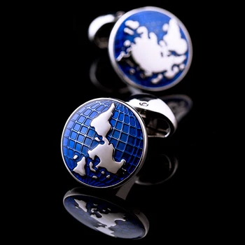KFLK bijuterii harta lumii butoni pentru camasi barbatesti butonul albastru de înaltă calitate de brand de lux butoni de nunta transport gratuit