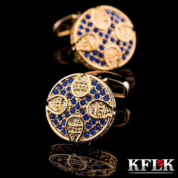 KFLK bijuterii pentru barbati 2017 Retro rotund albastru de cristal butoni camasi butonul de înaltă calitate de brand de lux de nunta bărbați transport gratuit