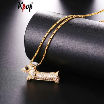 Kpop Cubic Zirconia Drăguț Dackel Câine Teckel Pandantiv De Aur/Argint De Culoare Moda Bijuterii Animale Colier Pentru Femei & Om P2579