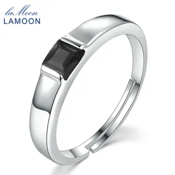 LAMOON Bijuterii Fine S925 Argint Inel Clasic Pătrat Negru Calcedonie Piatră prețioasă Inele Pentru Femei Bijoux Bague RI035