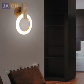 LED Nordic din Lemn, Fier Inel Acrilic Minimalism Lampă cu LED-uri de Lumină LED lampă de Perete de Perete de Lumină Tranșee de Perete Pentru Magazin Coridor Dormitor