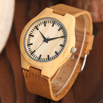Lemn Ceas Barbati Minimalist Analog Ceas de mână de Moda din Lemn de Bambus Ceasuri din Piele Cuarț Ceas Sport de Ore Reloj de madera