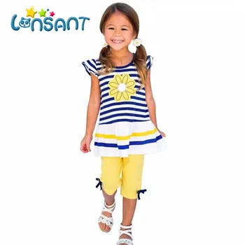 LONSANT 2018 vară de moda de îmbrăcăminte pentru copii fete daisy flori cu dungi tricou tricou butterfly pantaloni set